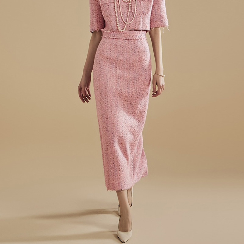 SK9188 パステル ツイード ロング スカート