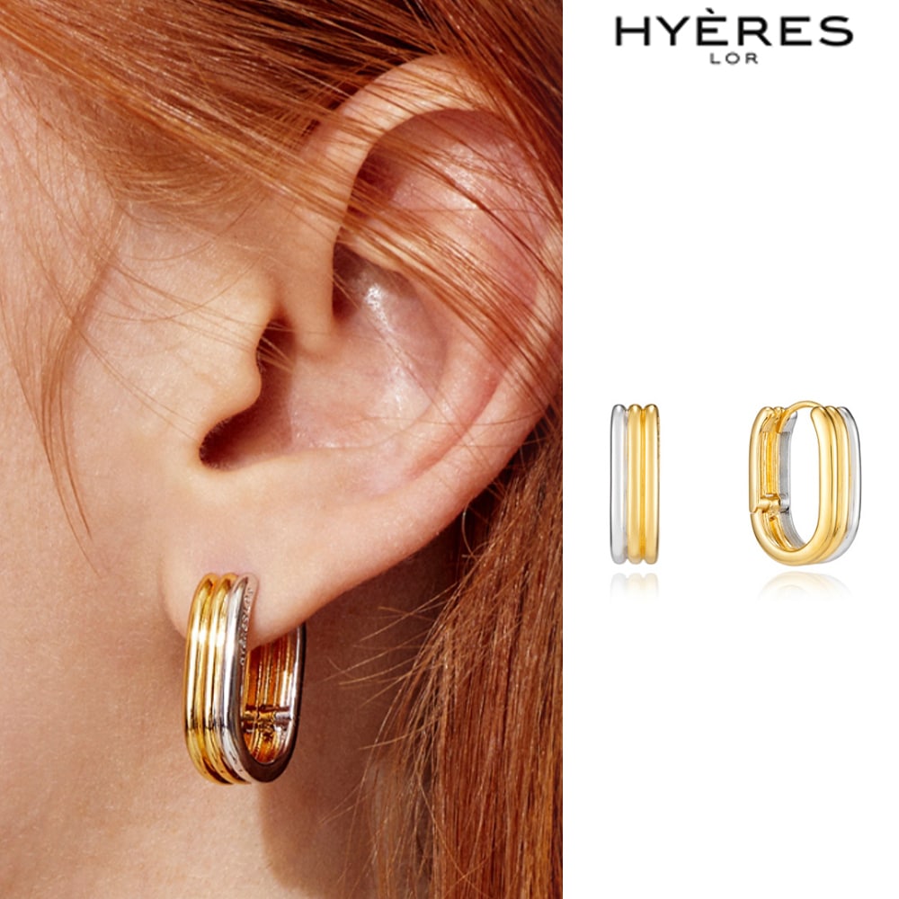 [HYERES LOR] Noaille Triple Silver (C) Oval One-Touch Earrings