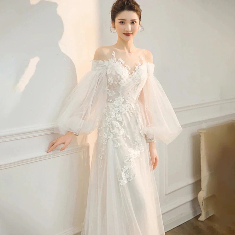 綺麗ウェディングドレス白結婚式 花嫁 オフショルダー気質着痩せドレス 成人式 お呼ばれ パーティードレスウェディング 演奏会 二次会 パーティードレス 前撮り