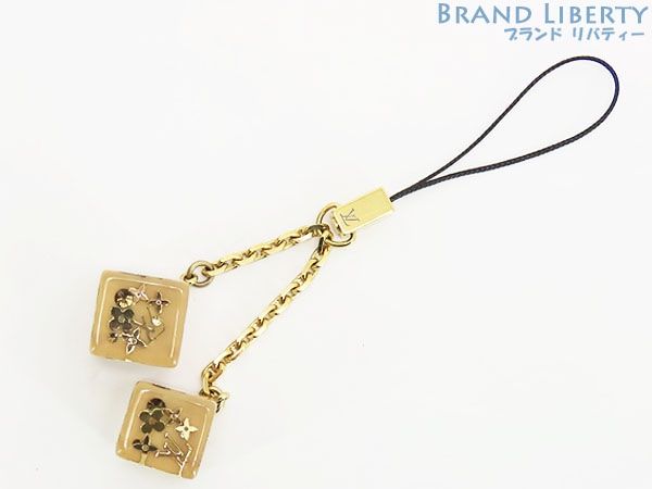 美品ルイヴィトンアクセソワールテレフォンヌアンクルージョンキューブ携帯ストラップチャームベージュゴールドM65323