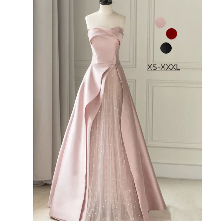 キャンペーンパーティードレス ロング丈 結婚式 披露宴 二次会 ワンピース 袖なし aラインワンピース ウエスト切り替え 柔らかいチュール マキシ丈 プリーツスカート バックファスナーあり レイヤード