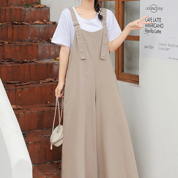 オールインワン サロペット オーバーオール ワイドパンツ 袖なし ノースリーブ ルーズ ワイド 裾ワイド ポケット ハイウエスト プルオーバー ポリエステル 薄手 大人可愛い きれいめ シンプル