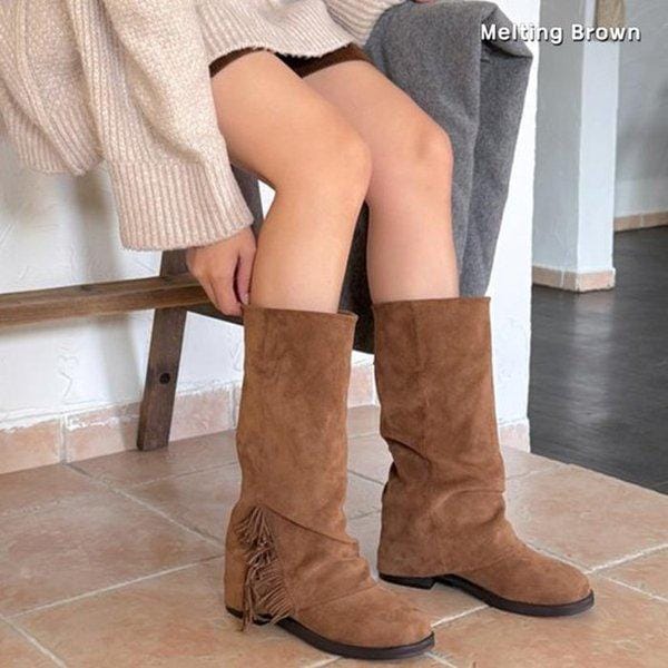 女性スエード折りたたみロングブーツ K61