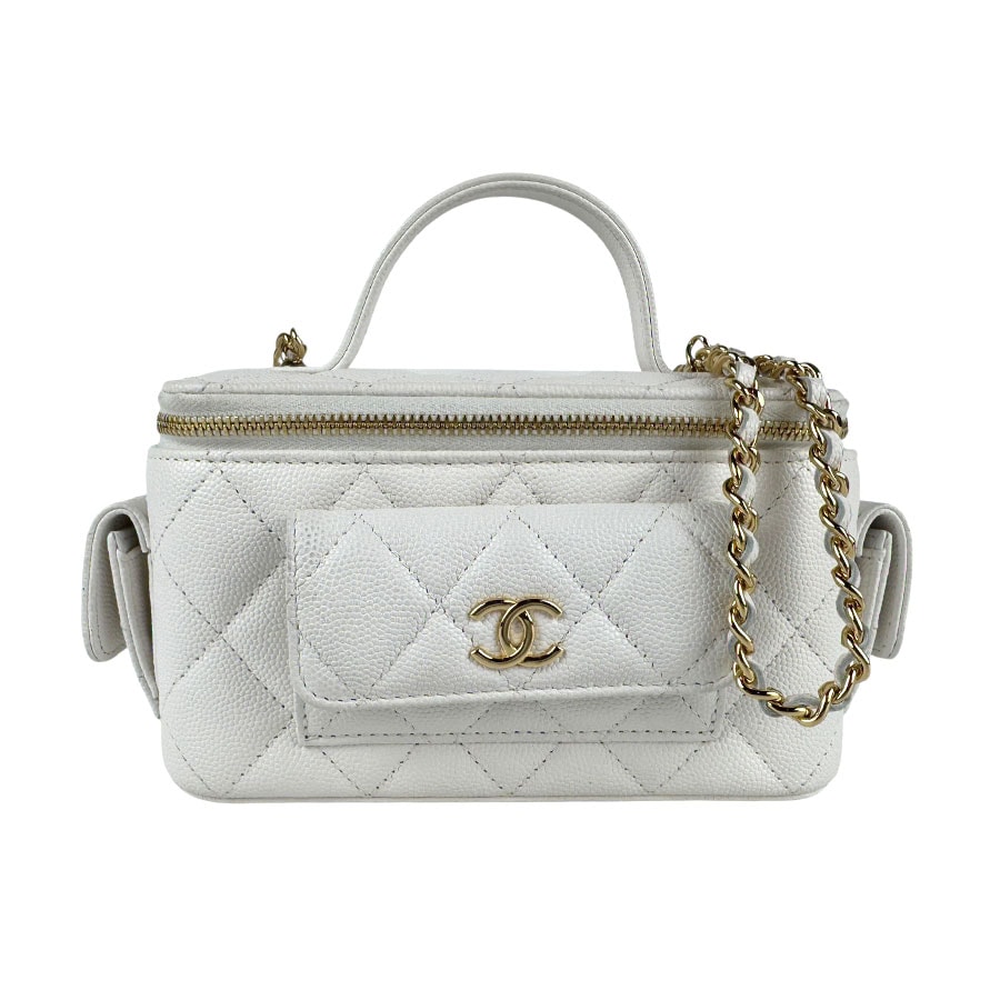 シャネル CHANEL ショルダーバッグ キャビアスキンレザー ホワイト レディース z6664