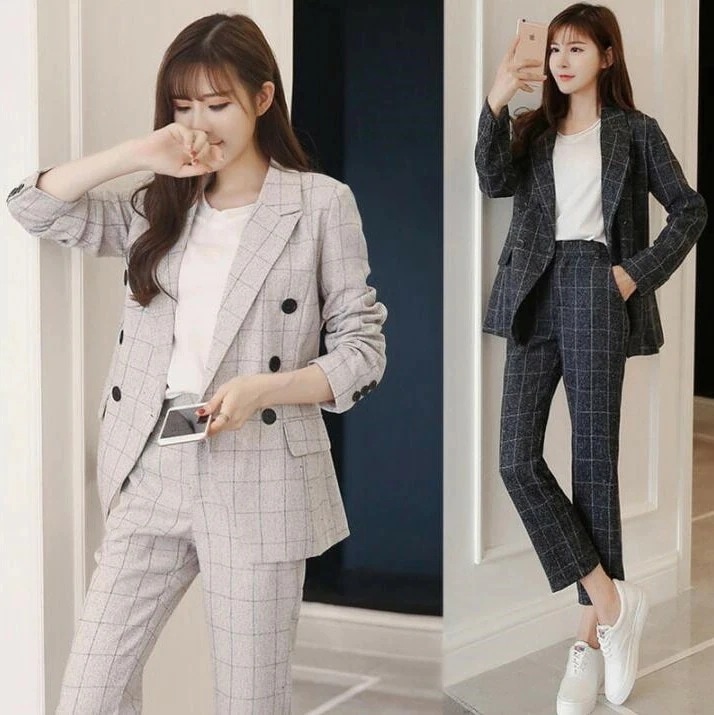 パンツスーツ レディース スーツ チェック柄 ダブルブレスト 上下セット ジャケット＋ズボン 2点セット セットアップ おしゃれ 着痩せ 通勤 OL オフィス リクルート カジュアル 春秋冬
