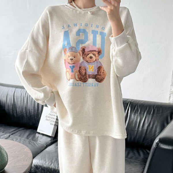 (SET)裏起毛エンワイ熊セット 冬 女性 裏起毛 セット