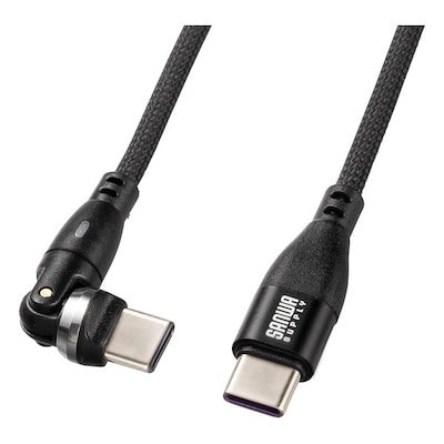 他サイト： サンワサプライ　USB2.0 Type-Cコネクタ540回転ケーブル(PD100W・1.8m)　KU-CCP100KA18BKの商品画像