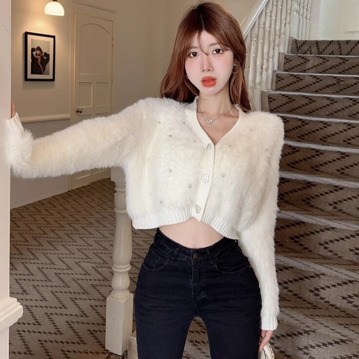 カーディガン セーター ショートニット 長袖 Vネック ニット かわいい 大人可愛い きれいめ カジュアル 大人 上品 おしゃれ お洒落 かっこいい 大人女子 ラブリー キュート ガーリー ルーズ