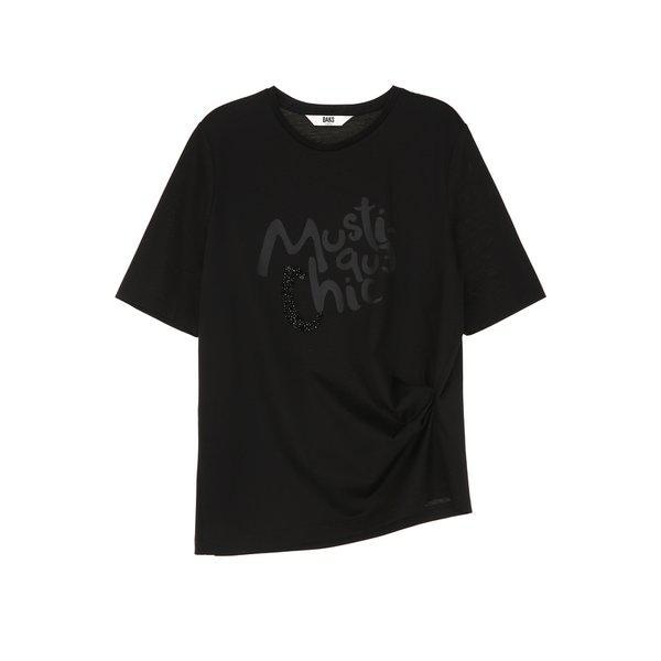 [26SS] ブラック サイド ピンタック ラウンド 半袖Tシャツ DLTS6B501BK