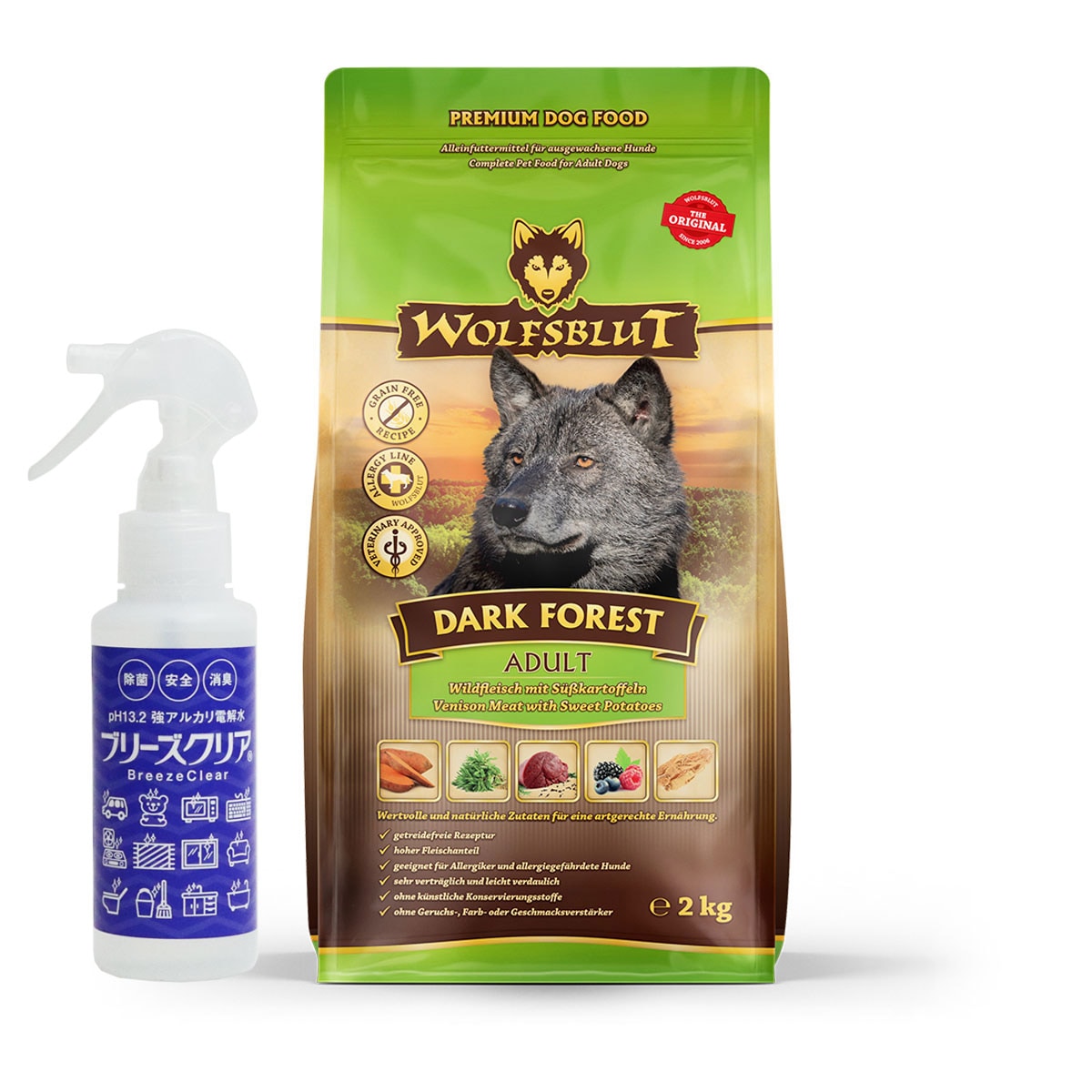 ウルフブラット アダルト ダークフォレスト（シカ肉とスイートポテト）2kg 【ph13.2強アルカリ電解水100ml付き】