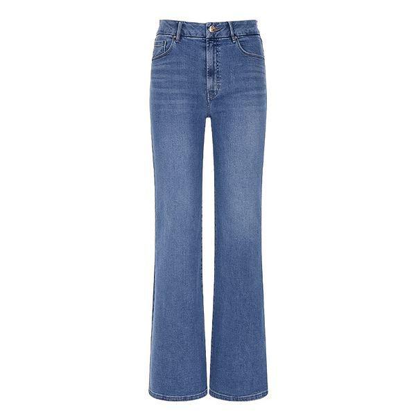 女性用ジーンズ クリーンステッチ フレア ブーツカット ミディアムブルー YO1D6037_P391491207