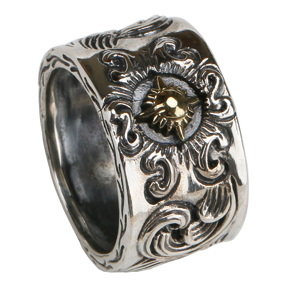 925 存在感 唐草彫り太陽神リング [rs162]