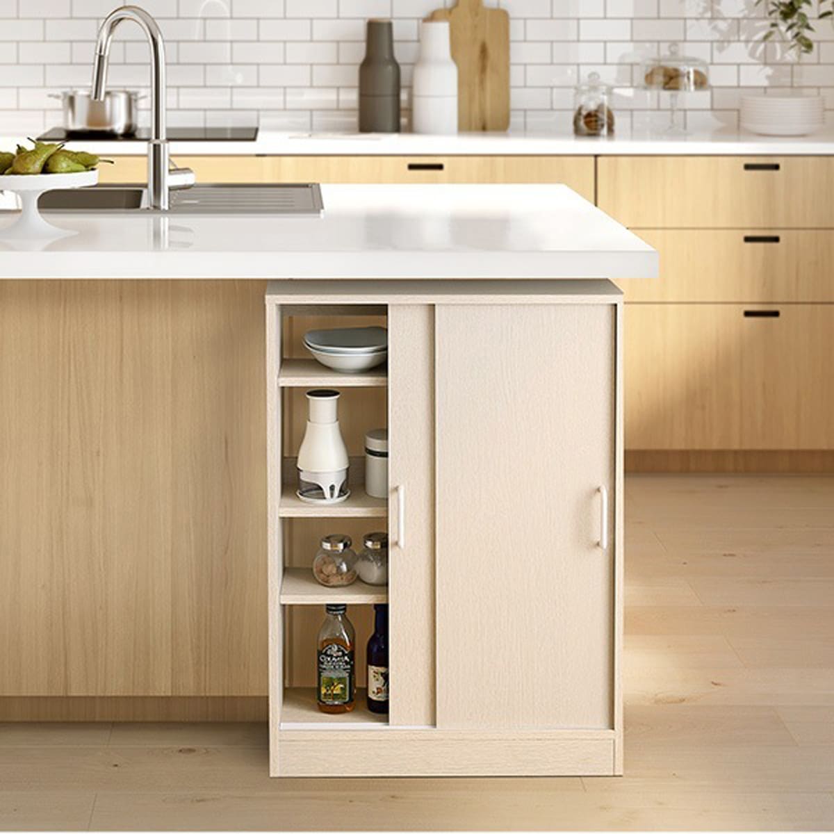 さわやかなカウンター下引き戸収納6020