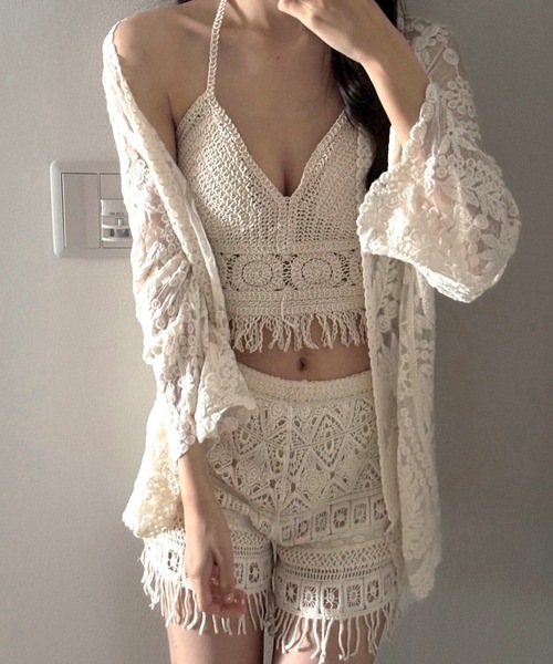 水着 フリンジレース3ピース水着 レディース