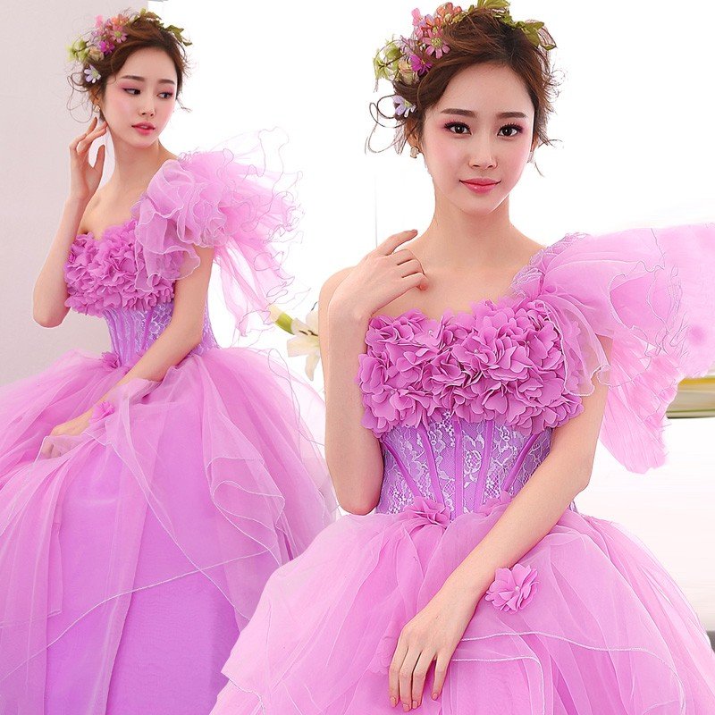 カラードレス ウェディングドレス ロングドレス 演奏会 コンサート 舞台衣装 大きいサイズ ワイン パープル