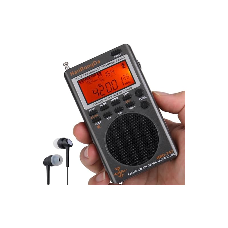 HanRongDa フルバンドラジオ SSB/FM/中波/短波/CB/航空/VHF/UHF/HAM ポケットタブルエアバンドレシーバー TYPE-C充電式 1000局メモリー ミュートとキーロック機能