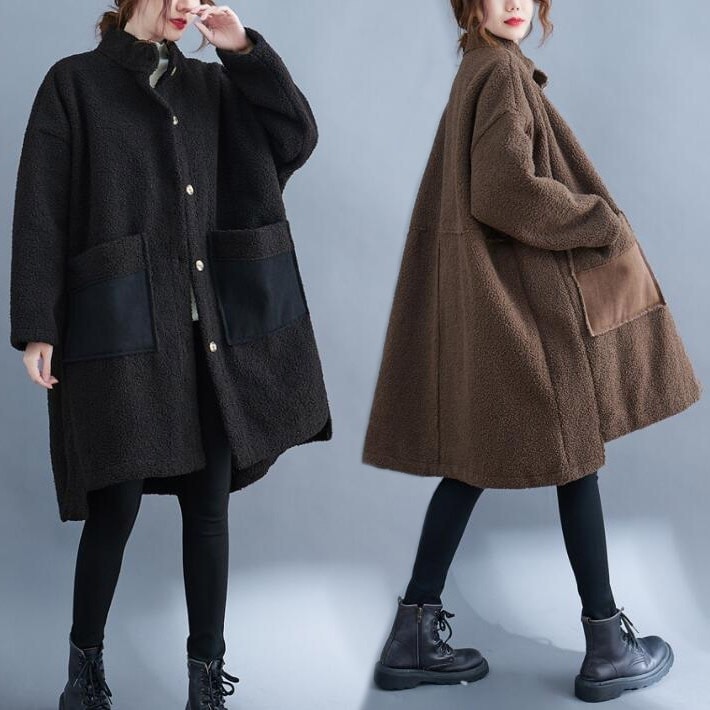 ボアコート　レディース　スタンドカラー アウター コート ジャケット プードル　ボア　ふわふわ　もこもこ　ロング ポケット付き　前後差　カジュアル　大きめ　大きいサイズ 体型カバー　あったか　防今日は