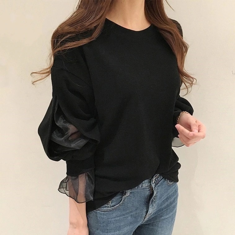 【本特売]大人可愛い！レース透かし彫りファッションシンプルョン切り替えレース無地プル 4,618円