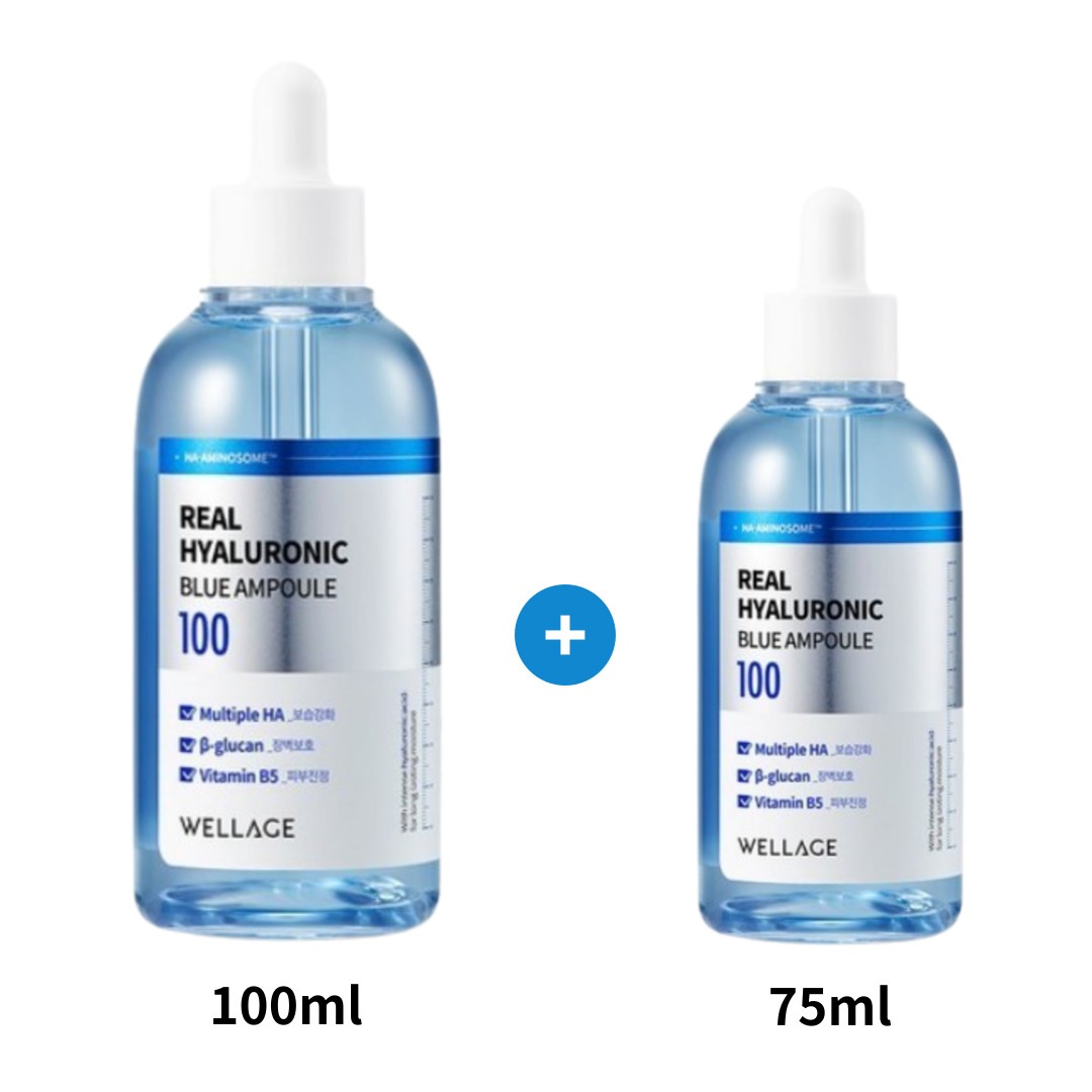 リアル ヒアロニック ブルー100 アンプル 本品 100ml + 75ml 1+1 計2つ / 水分 補習 低刺激 毛穴 スキンケア