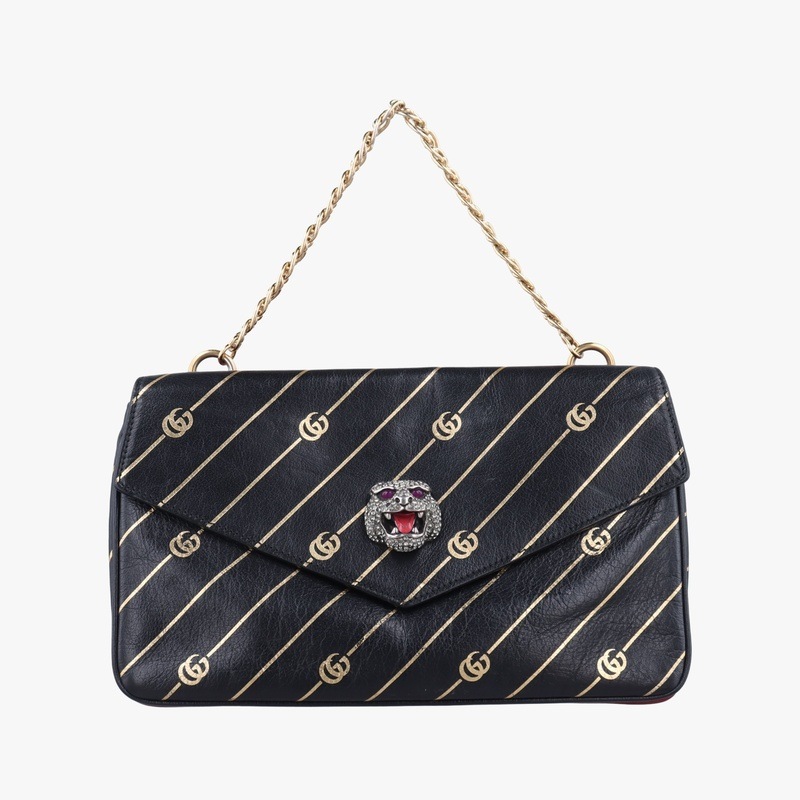 ティアラ ミディアムブラック×ゴールド×レッド レザー524822A025648261中古