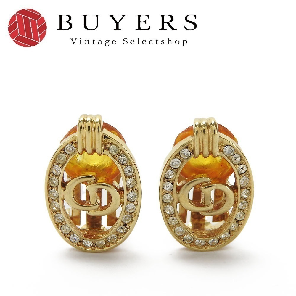 中古 クリスチャンディオール Christian Dior イヤリング ゴールド CDロゴ レディース GP メッキ ラインストーン アクセサリー 小物 上品 女性 レディース accessories