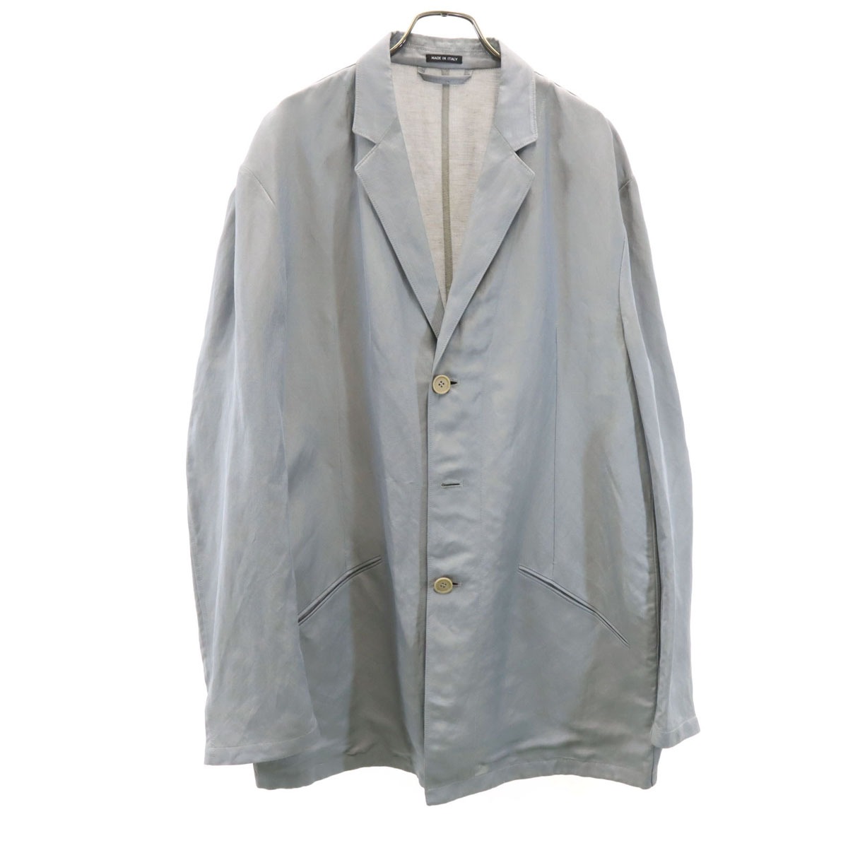 イタリア製 リネンブレンド ヘリンボーン柄 テーラードジャケット 50 グレー アンコン メンズ 古着