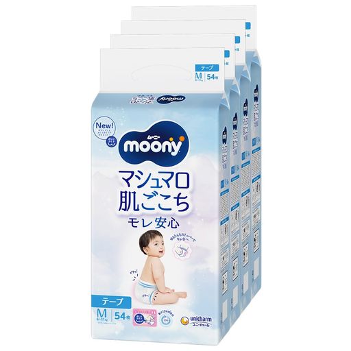 【テープ Mサイズ】ムーニー マシュマロ肌ごこち モレ安心 オムツ(6~11kg)216枚(54枚×4) [ケース品]