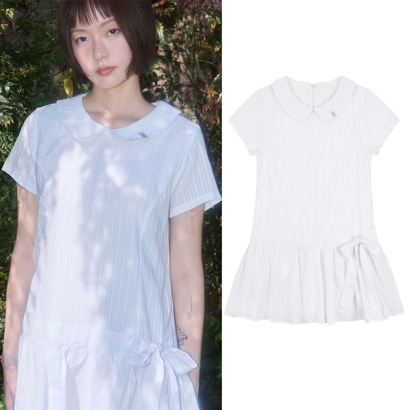 リボンローライズミニワンピース（ホワイト）F25QD821 / Ribbon Low-Rise Mini Dress (White)