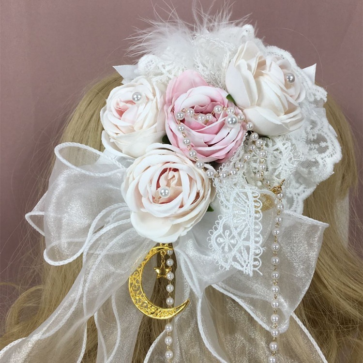 【1点ご購入 で10点プレゼントいたします】白いレースの花の小さなシルクハット花丸少女の髪飾り森ガールの髪飾りサイドアクセサリー