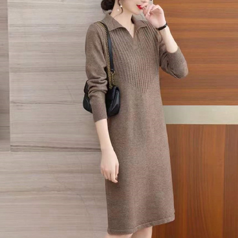 【1つ買うと10つ無料】ニットドレス2025秋と冬の新しい長袖スリミングと薄い気質中央長の女性セーター長い 55,136円
