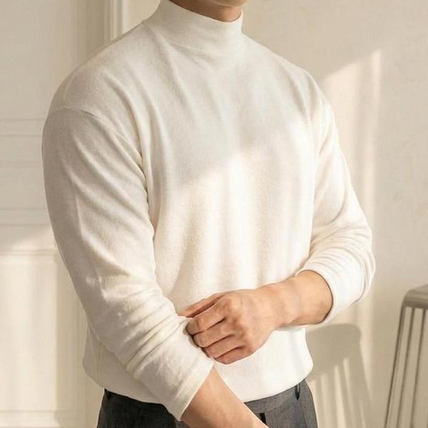 メンズ半衿ポラティ無地ハーフネックTシャツ