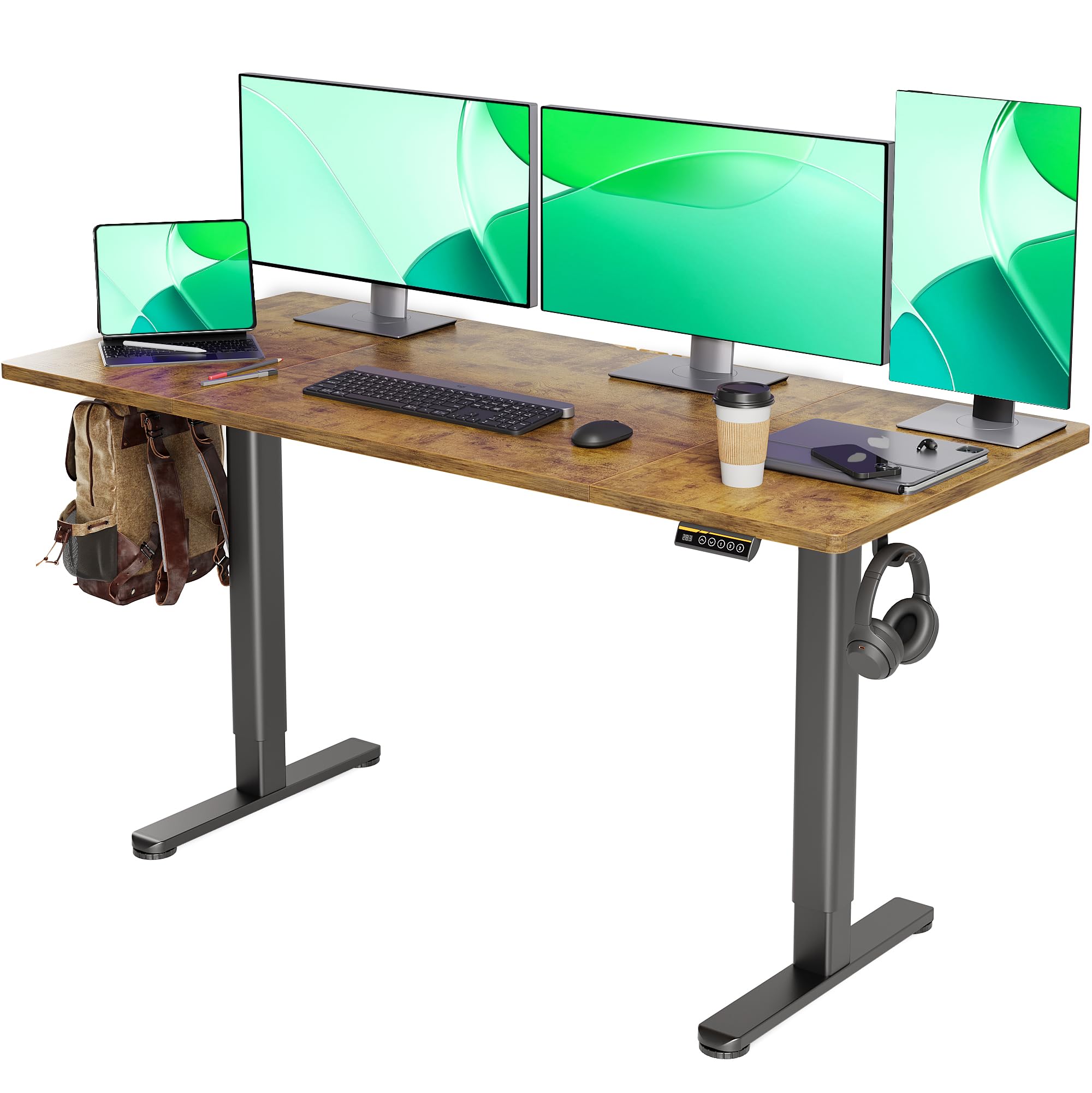 昇降デスク 電動 スタンディングデスク 昇降式 テーブル 幅160cm*奥行き60cm テレワーク オフィスデスク 在宅ワーク パソコンデスク 高さ調節 メモリー機能 ブラックフレ 28975