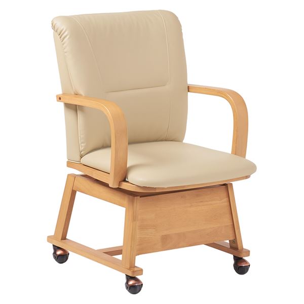 ダイニングチェア 約幅55×奥行62×高さ85cm ナチュラル 1脚 こたつ対応 回転式 キャスター付き 肘付き 組立品 リビング