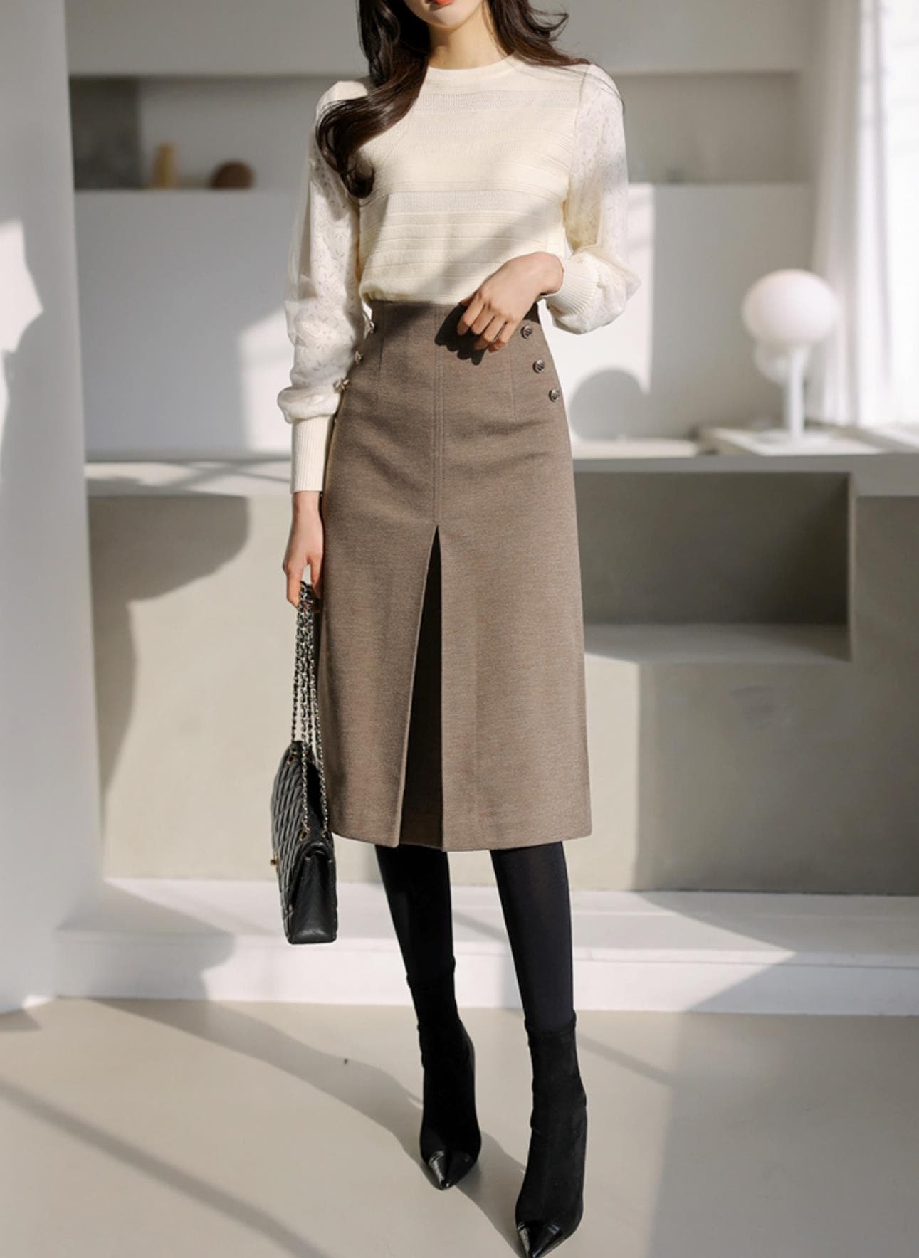 タイトスカート ラシャスカート 　膝丈 　ひざ丈　カラー スカート 秋冬物 レディース ハイウエスト 通勤 オフィス フォーマル ビジネス 就活 大きいサイズ 普段着 厚手　ベージュ　グレー