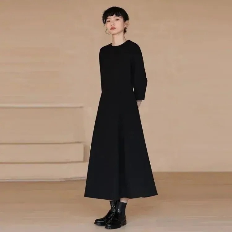 ワンピースレディース大人ロングワンピース黒ブラックフォーマlルフォーマルロング丈上品きれいめフレアワンピースAライン卒業式入学式喪服冠婚葬祭オフィスワンピース通勤Lママ七五三SMLXL67601