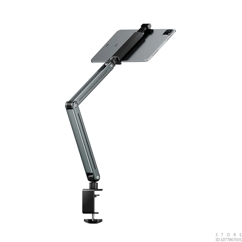 IPhoneおよびiPad用のユニバーサルタブレットホルダー,柔軟で柔軟,長いアームとクランプ付き,角度調整可能