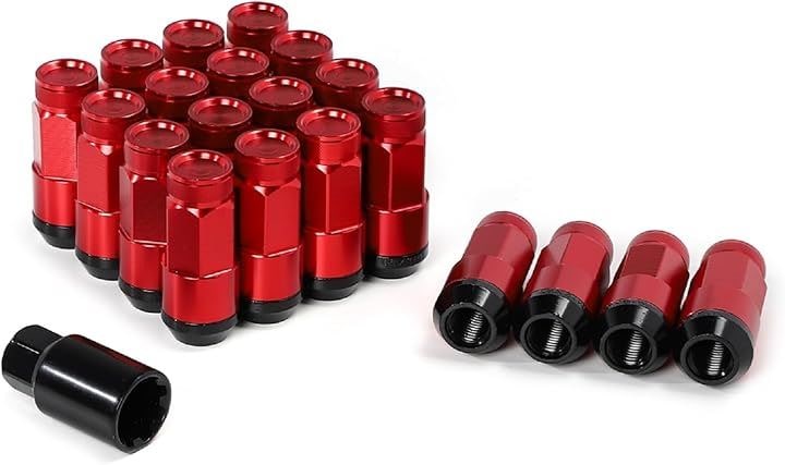 スチール製 ホイールナット スチールナット タイヤナット レーシングナット 上下二分割 アルミ ハイブリット 分割式 ロックナット 貫通ナット カラーナット 盗難防止 M12( レッド)