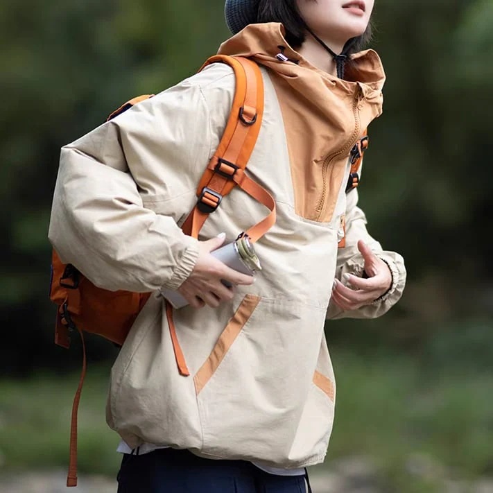 【3日で出荷】コントラストカラーフード付きプルオーバージャケット