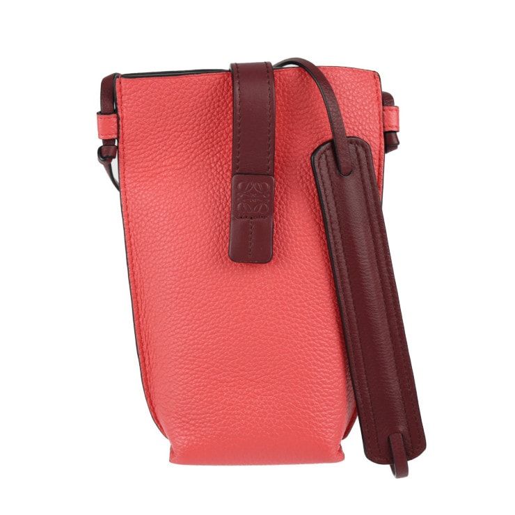 ゲート ポケット ショルダーバッグ 124.12.Z45 カーフスキン レザー POPPY PINK ピンク系 シルバー金具 フォンケース ポシェット アナグラム【本物保証】