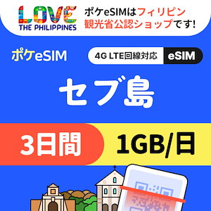 【フィリピン観光省公認！】セブ島 eSIM 1日1GB 3日間 データ通信専用（電話番号なし） 有効期限90日