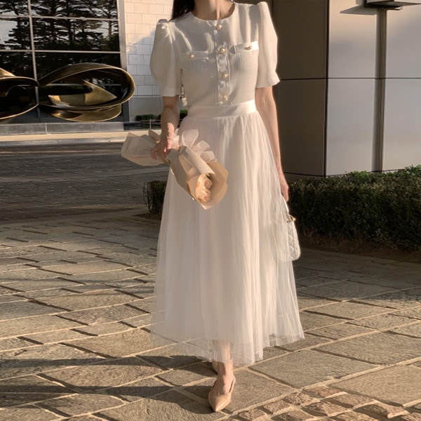 ツイードブラウスチュールドッキングワンピース op15226