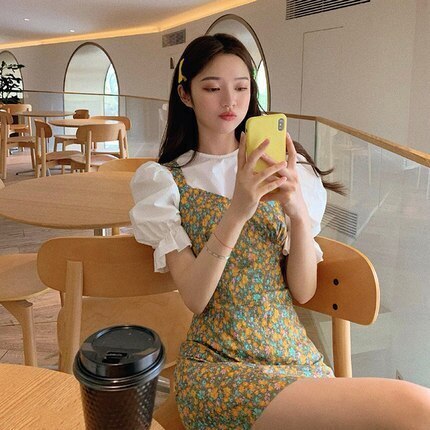 ワンピース ブラウス ショート ショート丈 l ラウンドネック Aライン 大人可愛い シンプル カジュアル 大人 上品 おしゃれ お洒落 かっこいい レトロ キュート ガーリー 柄 花柄