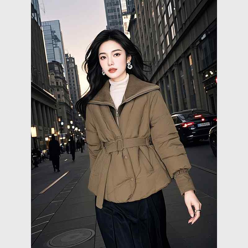 秋服 レディース ファッション オシャレ カワイイ シンプル 大人カワイイ 大きいサイズ 茶色 フェイク ツーピース コットン ジャケット ハイエンド ウエスト絞り キルティング 暖かい ジャケット