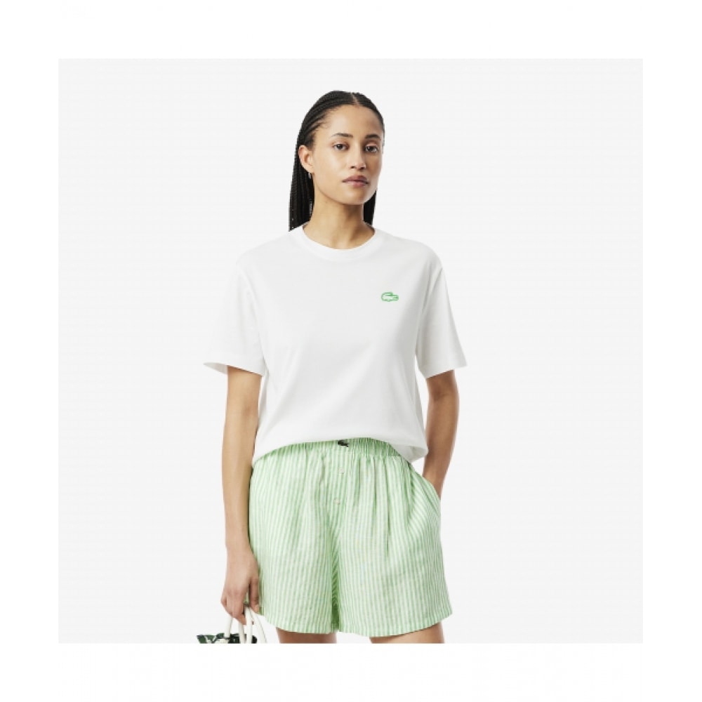 LACOSTE レディース リラックスフィット クレー クロック 半袖 Tシャツ [ホワイト]