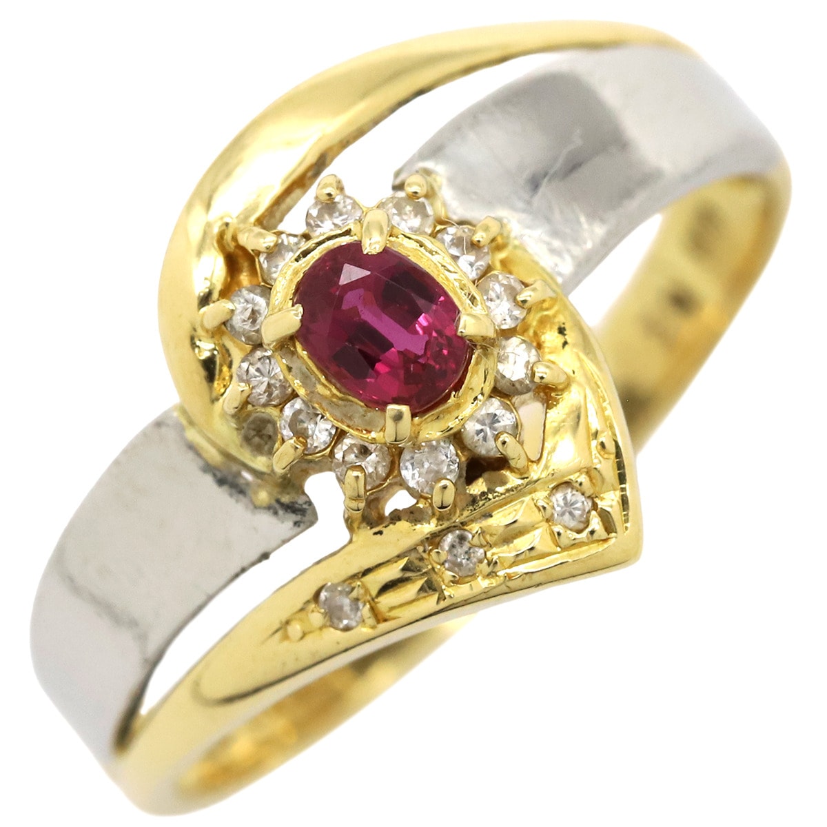 リング 指輪 ルビー ダイヤリング K18YG Pt900 ルビー ダイヤモンド イエローゴールドXプラチナシルバー コンビリング 10.5号【中古】