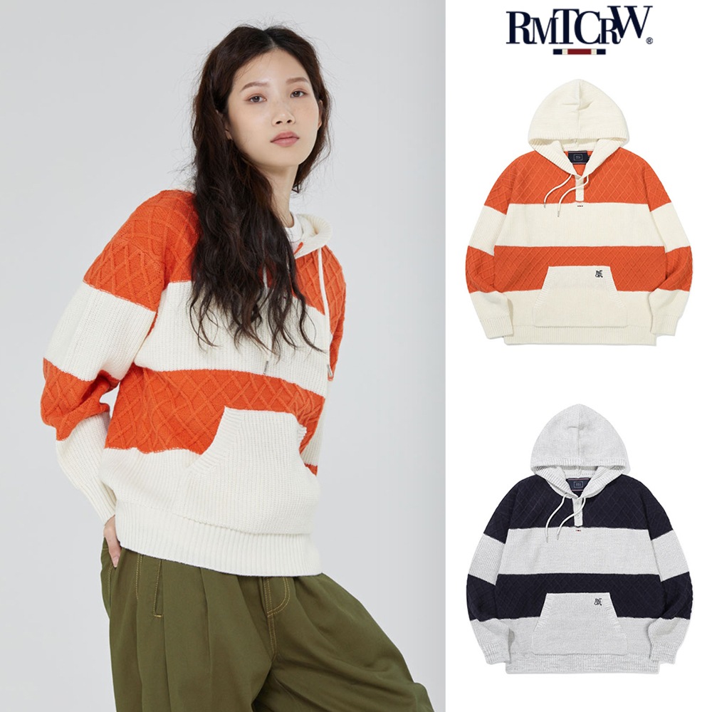【ROMANTIC CROWN】STRIPE RIB KNIT HOODIE