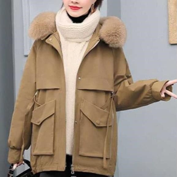 モッズコートレディースダウンジャケットファーコートアウタージャケットフェイクファー付裏ポア中綿コート裏起毛コート羽織りフード付き