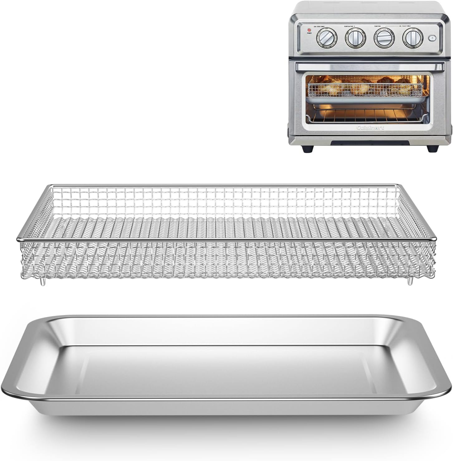ステンレススチール製ベーキングトレイパンとエアフライヤーバスケットCuisinartエアフライヤーTOA-060およびTOA-065に対応Cuisinartエアフライヤー交換部品用