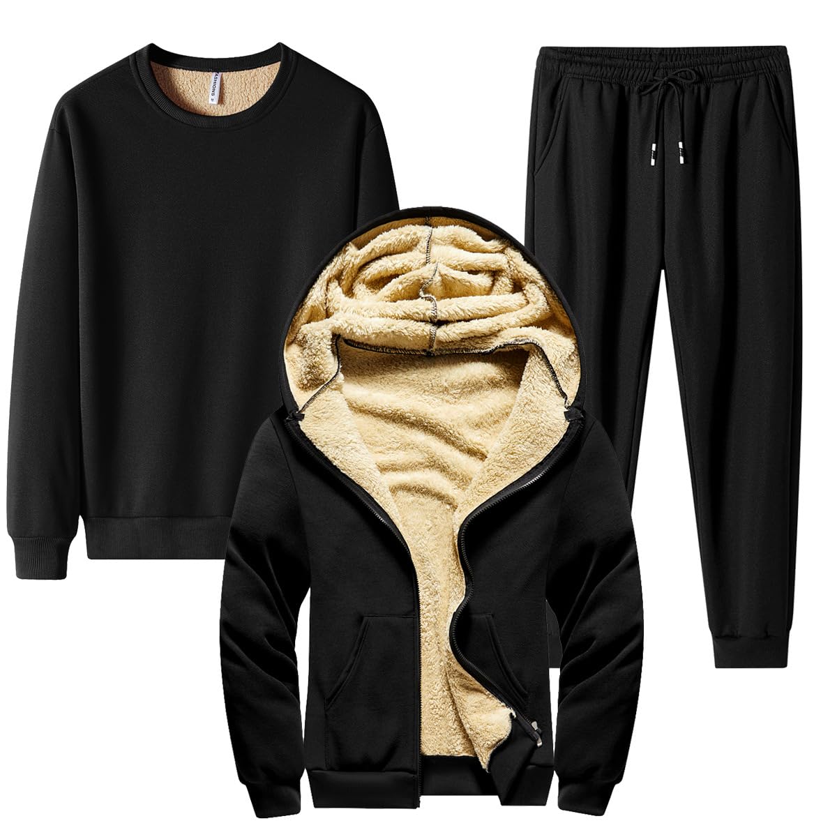 [LIFESHINE] ルームウェアスウェットセットアップ上下セットアッププールオーバーパーカージップアップパーカー裏ボア3点セット裏起毛スウェットパーカーメンズスエット上下 暖かいカジュアルパーカー 5,498円