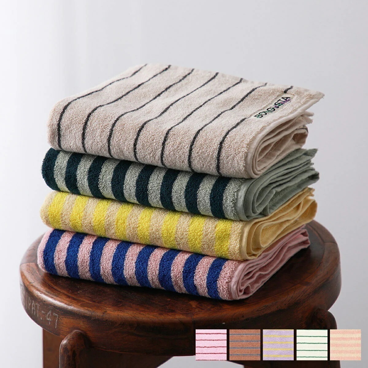 BONGUSTA ボングスタ タオル NARAM HAND TOWELS ナラム ハンド タオル レディース ロゴ ボーダー 柄 コットン 50×80 カラー9色